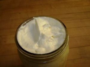 It should be the consitancy of whipped butter when you are done & ready to store it.
