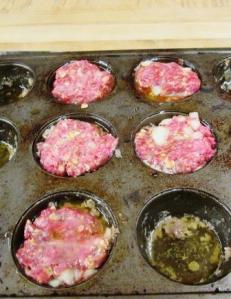 Just put your meatloaf mix into the cups of a muffin pan.  Bake for 20 minutes on 350.